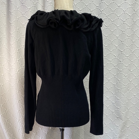 Belldini size‎ large Black Ruffle Neck Sweater bling zipper dressy stretch comfy - Picture 7 of 11